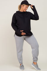 Black Hooded Long Sleeve Plus Maternity Active Top