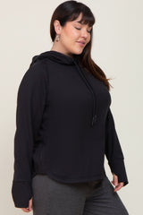 Black Hooded Long Sleeve Plus Active Top