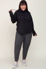 Black Hooded Long Sleeve Plus Active Top