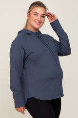 Navy Hooded Long Sleeve Plus Maternity Active Top