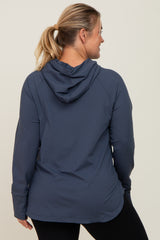 Navy Hooded Long Sleeve Plus Maternity Active Top