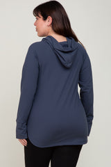 Navy Hooded Long Sleeve Plus Active Top