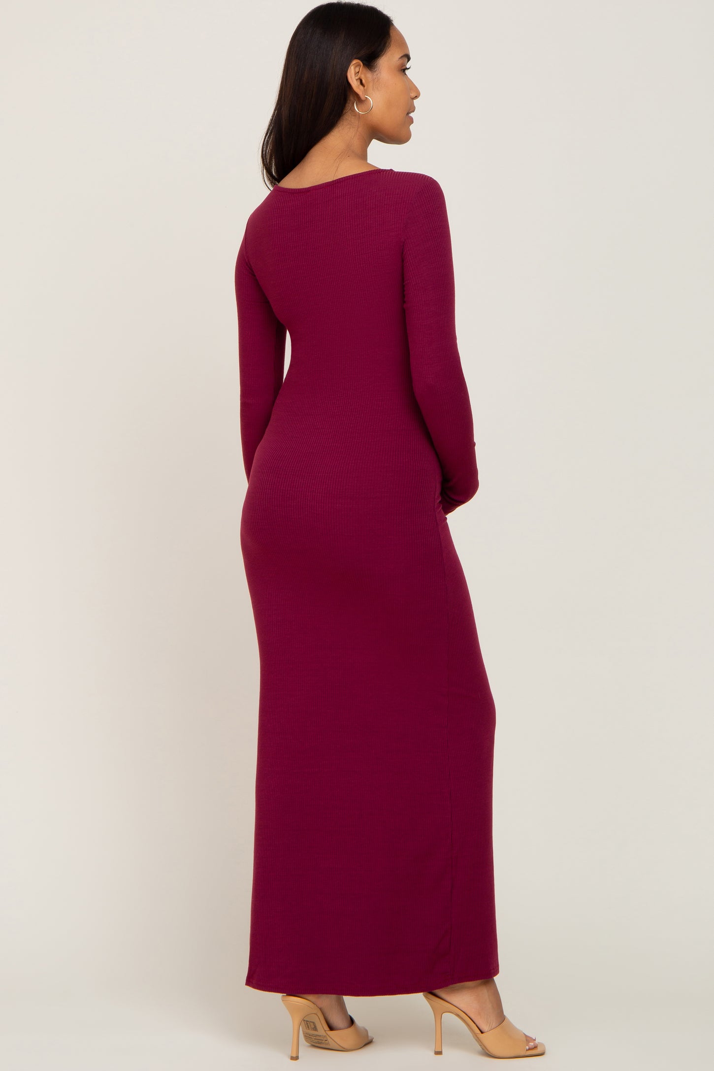 PinkBlush Burgundy Solid Off Shoulder Maternity Maxi Dress