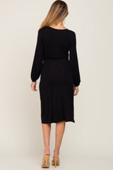 Black Long Sleeve Ruched Maternity Midi Dress