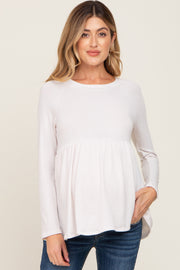 Cream Brushed Knit Long Sleeve Peplum Maternity Top