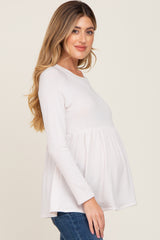 Cream Brushed Knit Long Sleeve Peplum Maternity Top