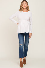 Cream Brushed Knit Long Sleeve Peplum Maternity Top