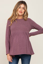 Purple Brushed Knit Long Sleeve Peplum Maternity Top