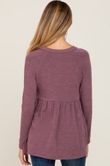 Purple Brushed Knit Long Sleeve Peplum Maternity Top