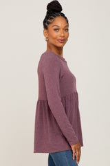 Purple Brushed Knit Long Sleeve Peplum Top