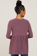 Purple Brushed Knit Long Sleeve Peplum Top