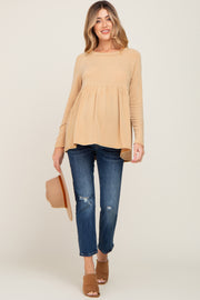 Yellow Brushed Knit Long Sleeve Peplum Maternity Top