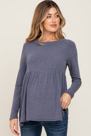 Navy Brushed Knit Long Sleeve Peplum Maternity Top