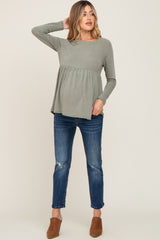 Olive Brushed Knit Long Sleeve Peplum Maternity Top