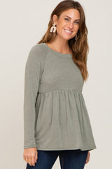 Olive Brushed Knit Long Sleeve Peplum Maternity Top