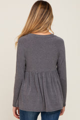 Charcoal Brushed Knit Long Sleeve Peplum Maternity Top