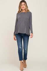 Charcoal Brushed Knit Long Sleeve Peplum Maternity Top