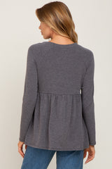 Purple Brushed Knit Long Sleeve Peplum Top