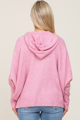 Pink Soft Knit Drawstring Maternity Hoodie