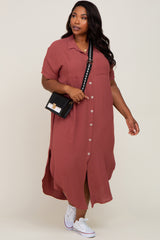 Rust Button Down Hi Low Plus Maxi Dress