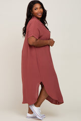 Rust Button Down Hi Low Plus Maxi Dress