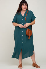 Forest Green Button Down Hi Low Plus Maxi Dress