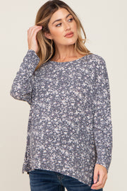 Navy Floral Side Slit Maternity Long Sleeve Top