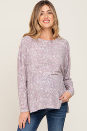 Mauve Floral Side Slit Maternity Long Sleeve Top