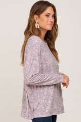 Mauve Floral Side Slit Long Sleeve Top