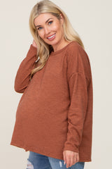 Rust Striped Brushed Maternity Long Sleeve Top