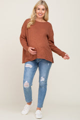 Rust Striped Brushed Maternity Long Sleeve Top