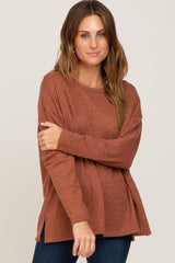 Rust Striped Brushed Maternity Long Sleeve Top