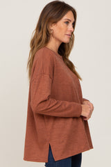 Rust Striped Brushed Long Sleeve Top