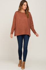 Rust Striped Brushed Long Sleeve Top