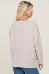 Beige Striped Brushed Long Sleeve Top