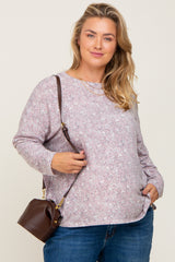 Mauve Floral Side Slit Maternity Plus Long Sleeve Top