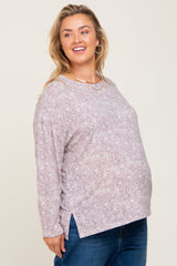 Mauve Floral Side Slit Maternity Plus Long Sleeve Top