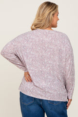 Mauve Floral Side Slit Maternity Plus Long Sleeve Top