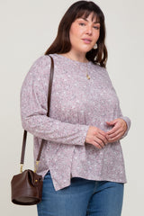 Mauve Floral Side Slit Maternity Plus Long Sleeve Top