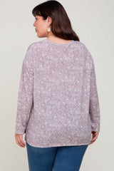 Mauve Floral Side Slit Plus Long Sleeve Top