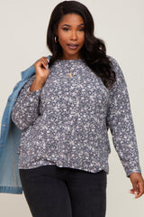 Navy Floral Side Slit Maternity Plus Long Sleeve Top