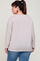 Beige Striped Brushed Plus Long Sleeve Top