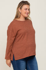 Rust Striped Brushed Maternity Plus Long Sleeve Top