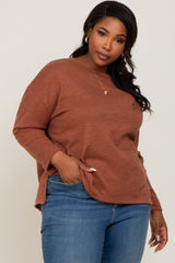 Rust Striped Brushed Maternity Plus Long Sleeve Top