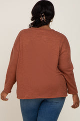 Rust Striped Brushed Plus Long Sleeve Top