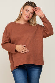 Rust Striped Brushed Maternity Plus Long Sleeve Top