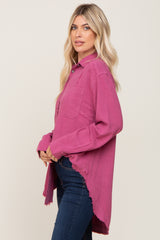 Magenta Linen Fringe Button Down Top