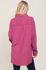 Magenta Linen Fringe Button Down Top