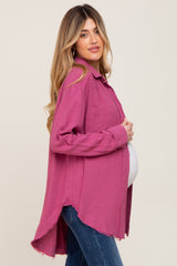 Magenta Linen Fringe Button Down Maternity Top