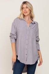 Grey Linen Fringe Button Down Maternity Top